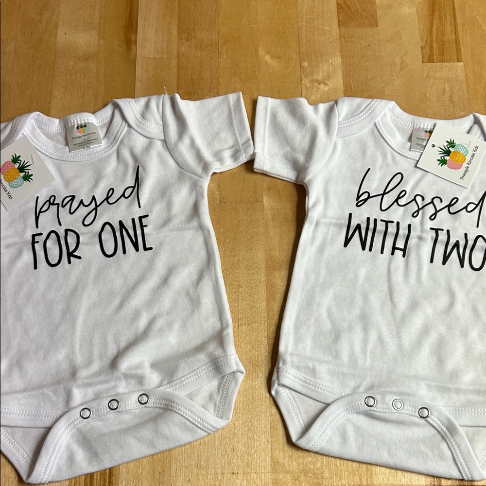 Twin Prayed for One & Blessed With Two Matching Baby Onesies - White